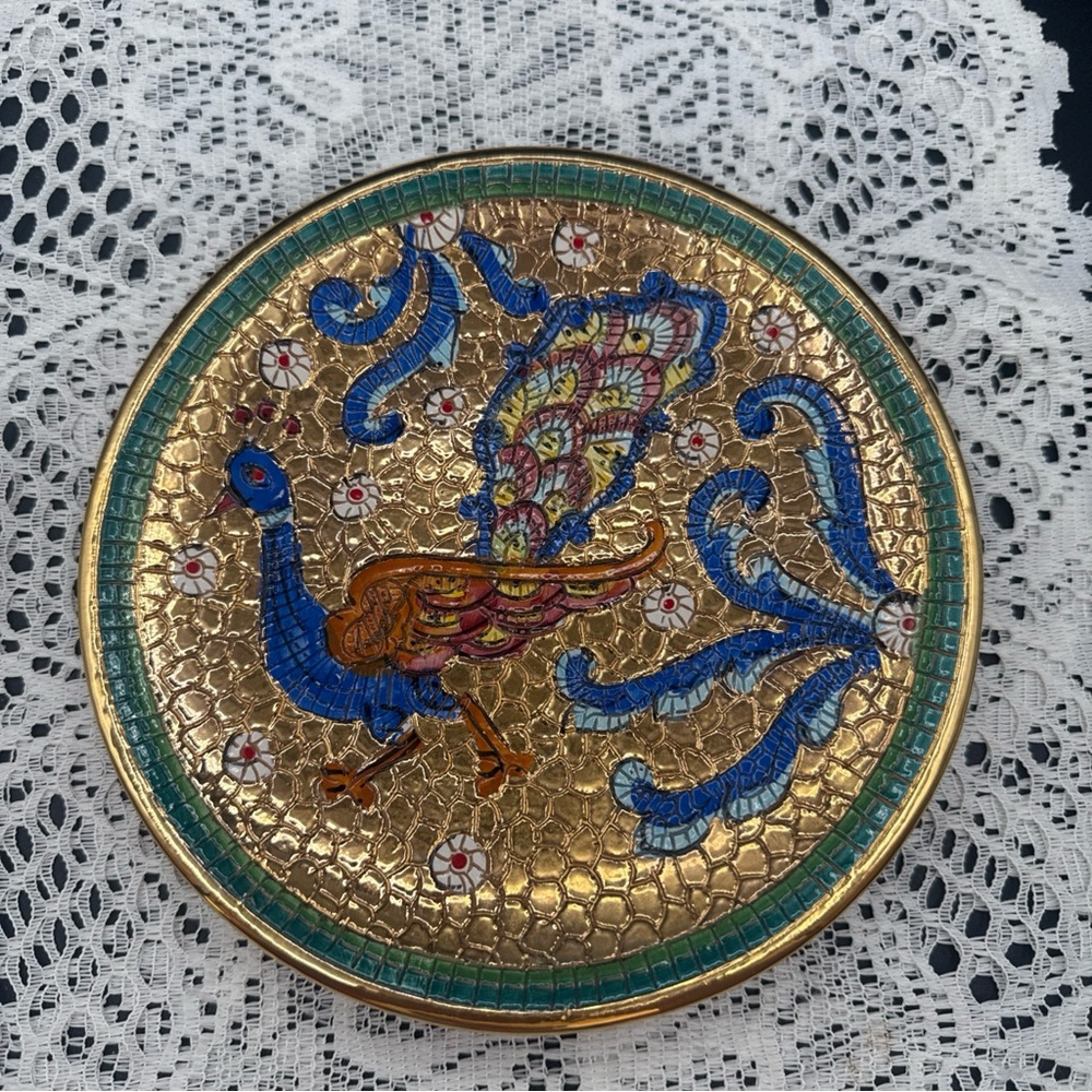 Ancora Libreria Roma Vintage Gold Mosaic Style Decorative Plate Peacock Wall